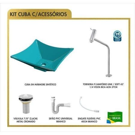 Imagem de Kit Cuba L30 Torneira Link 1062 Metal Válvula 1 Polegada Sifão Pvc Flexível Compace