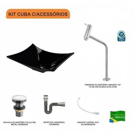 Imagem de Kit Cuba L38 C/Torneira Link 1062 Metal + Válvula Click 1"G + Sifão Cromado + Flexível Compace
