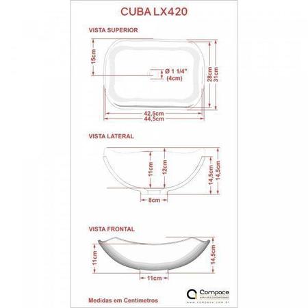 Imagem de Kit Cuba L42 com Torneira Link 1062 Metal e Válvula Click 1"G + Sifão PVC e Flexível