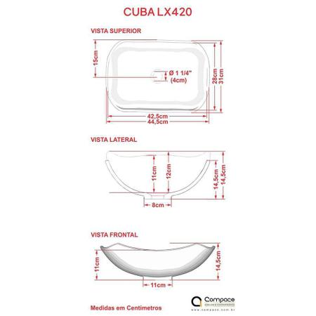 Imagem de Kit Cuba L42 com Válvula Click 1 1/2'' (4,0cm) + Sifão Pvc + Flexível Branca
