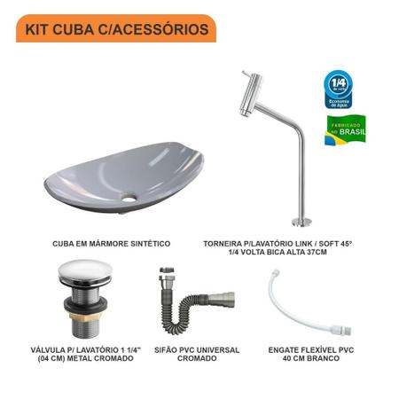Imagem de Kit Cuba L45 C/Torneira Link 1062 Metal + Válvula Click 1 1/2'' (4,0cm) + Sifão Cromado + Flexível
