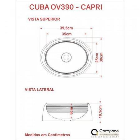 Imagem de Kit Cuba OV39 C/Torneira Link 1062 Metal e Válvula Click 1 Polegada B e Sifão  e Flexível Com