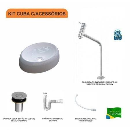 Imagem de Kit Cuba OV39 C/Torneira Link 1062 Metal e Válvula Click 1 Polegada B e Sifão Pvc e Flexível