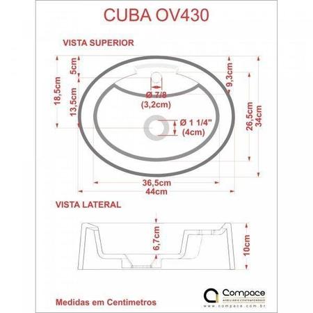 Imagem de Kit Cuba OV43 com Torneira 1198 Metal e Válvula Click 1 Polegada B e Sifão Cromado e Flexível Compac