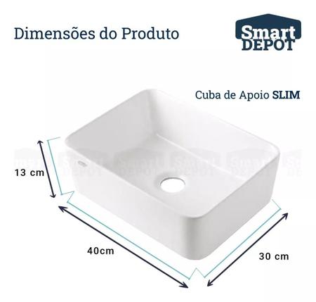 Imagem de Kit Cuba Para Banheiro Slim 40x30cm Retangular Com Torneira E Válvula Click Cromado Pia Lavatório Lavabo Sanit Smart Depot