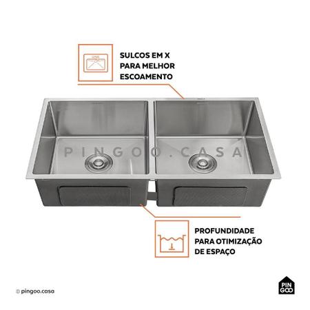 Imagem de Kit Cuba para Cozinha Tukano e Torneira Misturador Duplo Comando Içá Aço Inox - Prata