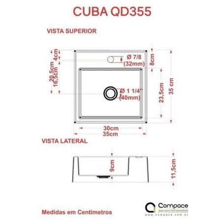 Imagem de Kit Cuba Q355 Torneira C50 Válvula 1 Polegada ABS Sifão PVC Flexível Compace