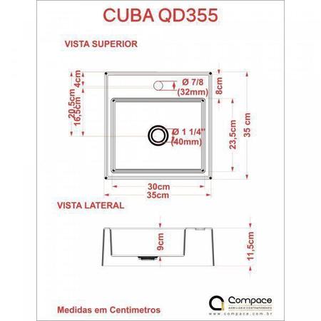 Imagem de Kit Cuba Q355 Torneira Luxo 1195 Válvula Click 1 Polegada G Compace