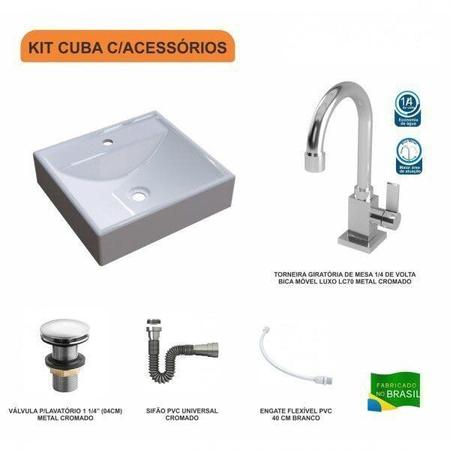 Imagem de Kit Cuba Q39 com Torneira Luxo 1195 Metal e Válvula Click 1 1/2 e Sifão Cromado e Flexível Compace