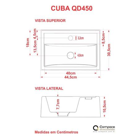 Imagem de Kit Cuba Q45 C/Torneira 1198 Metal + Válvula Click 1''B (2,6cm) + Sifão Cromado + Flexível