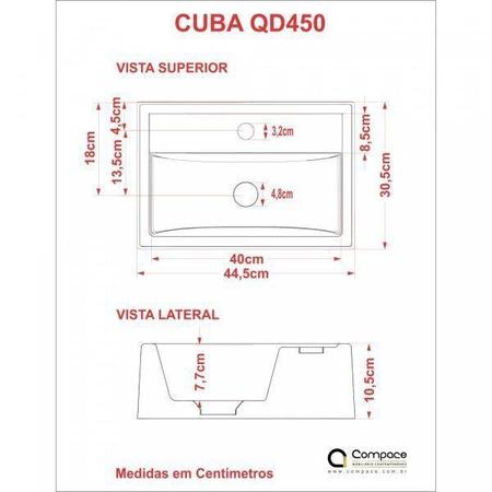 Imagem de Kit Cuba Q45 com Torneira 1198 Metal e Válvula Click 1 Pol. Sifão Cromado e Flexível Compace