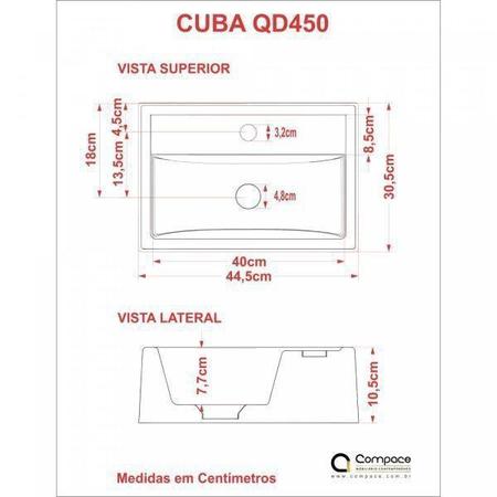 Imagem de Kit Cuba Q45 com Torneira Luxo 1195 Metal e Válvula Click 1"B Pol. Sifão PVC e Flexível Compace