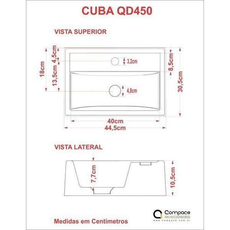 Imagem de Kit Cuba Q45 Torneira Luxo 1195 Metal Válvula Click 1 Polegada G Sifão Pvc Flexível Compace