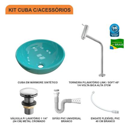 Imagem de Kit Cuba R35 C/Torneira Link 1062 Metal + Válvula Click 1 1/2'' (4,0cm) + Sifão Pvc + Flexível