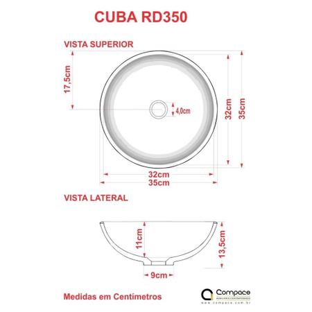 Imagem de Kit Cuba R35 C/Torneira Link 1062 Metal + Válvula Click 1 1/2'' (4,0cm) + Sifão Pvc + Flexível