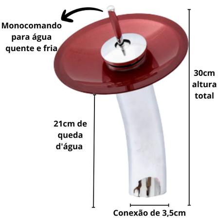 Imagem de Kit Cuba Redonda 35cm de Vidro Temperado com Torneira Cascata Monocomando e Válvula click - Várias Cores