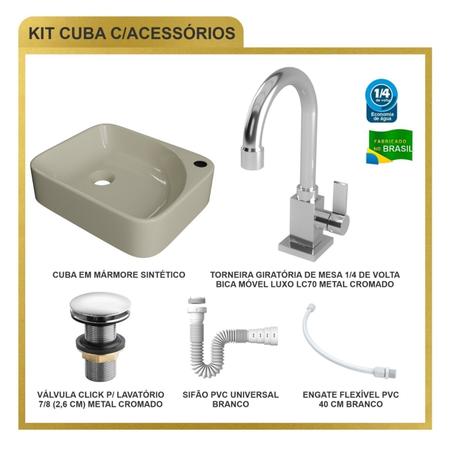 Imagem de Kit Cuba Ro36 Cross com Torneira Luxo e Válvula Click com Sifão e Flexível Bege