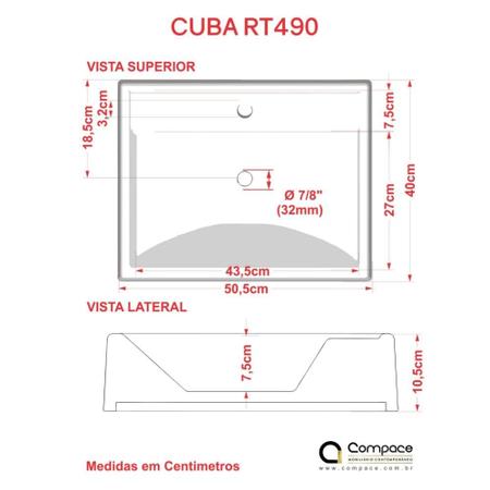 Imagem de Kit Cuba RT49 C/Torneira Luxo 1195 + Válvula Click 1''G