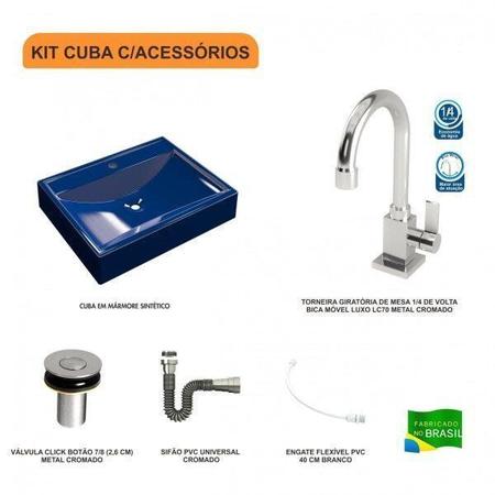 Imagem de Kit Cuba RT49 com Torneira Luxo 1195 Metal e Válvula Click 1 Polegada B e Sifão  e Flexível C