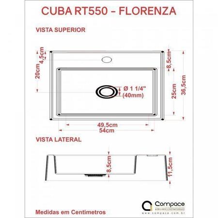 Imagem de Kit Cuba RT55 com Torneira 1198 Metal e Válvula 1 Polegada e Sifão Pvc e Flexível