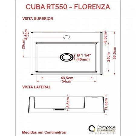 Imagem de Kit Cuba RT55 com Torneira 1198 Metal e Válvula Click 1 Polegada e meia e Sifão Pvc e Flexível Compa