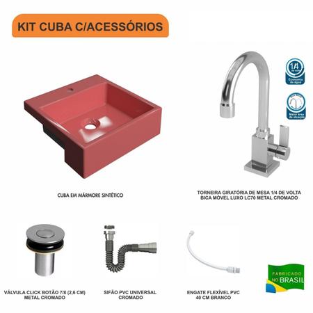Imagem de Kit Cuba XQ355 com Torneira Luxo 1195 Metal e Válvula Click 1"B com Sifão Cromado e Flexível Compace