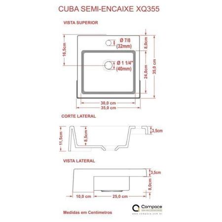 Imagem de Kit Cuba XQ355 Torneira 1198 Metal 1/4 Volta Compace