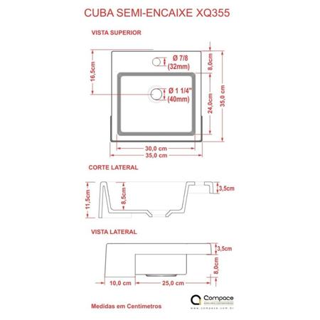 Imagem de Kit Cuba XQ355 Torneira 1198 Metal Válvula Click 1 Polegada B Sifão PVC Flexível Compace