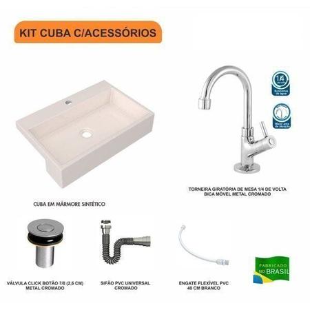 Imagem de Kit Cuba XRT55 Torneira 1198 Metal Válvula Click 1 Polegada B Sifão Cromado Flexível Compace