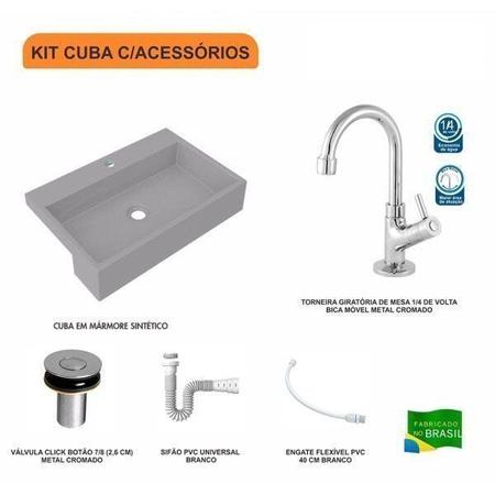 Imagem de Kit Cuba XRT55 Torneira 1198 Metal Válvula Click 1 Polegada B Sifão PVC Flexível Compace