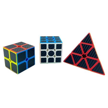 Kit Cubo Mágico Profissional MoYu Carbon 2x2, 3x3 E Pirâmide