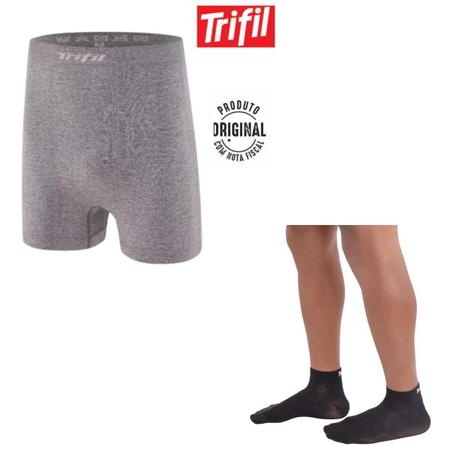 Imagem de Kit Cueca Boxer Plus Size Masculino Trifil - Tam.GG1 - Cor:Mescla + Kit 3 Meias Sapatilha Tamanho:39 - Cor:Preto