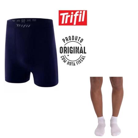 Imagem de Kit Cueca Boxer Plus Size Masculino Trifil - Tam.GG3 - Cor:Marinho + Kit 3 Meias Sapatilha Tamanho:39 - Cor:Branco