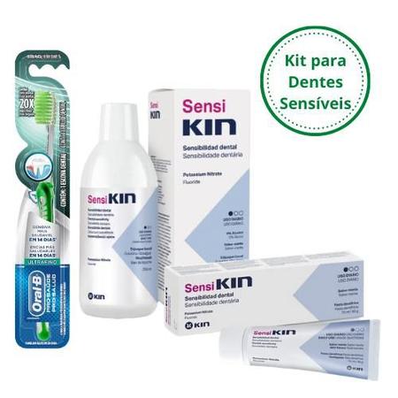 Imagem de KIT Cuidados para Dentes Sensíveis (Enxague + Creme Dental Sensikin + Escova Oral-B)