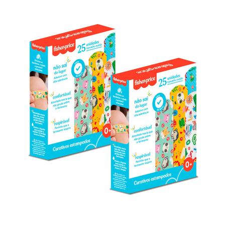 Imagem de Kit Curativo 4 Estampas Coloridas Infantil 50 Unidades Respirável Não Gruda Fisher-Price HC483