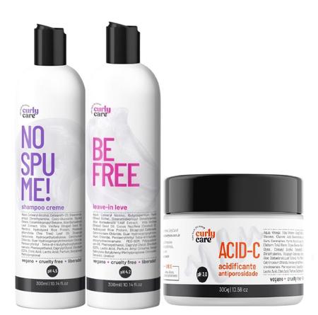 Imagem de Kit Curly Care Shampoo No Spume, Be Free e Acid-c (3 Itens)