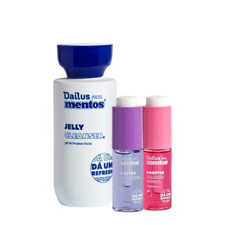 Imagem de Kit Dailus Feat Mentos Jelly Cleanser Gel de Limpeza e Booster Calming Effect Strawberry Hidratante Facial e Sérum Anti-