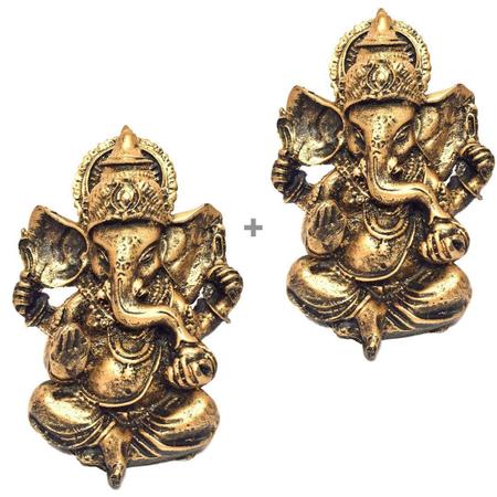 Imagem de Kit de 2 Estátuas de Ganesha Dourado Pequeno Resina 9,5cm