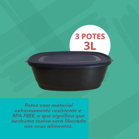 Imagem de Kit de 3 Potes Saladeira 3 Litros - Ideal para Freezer e Micro-ondas com Fechamento Hermético