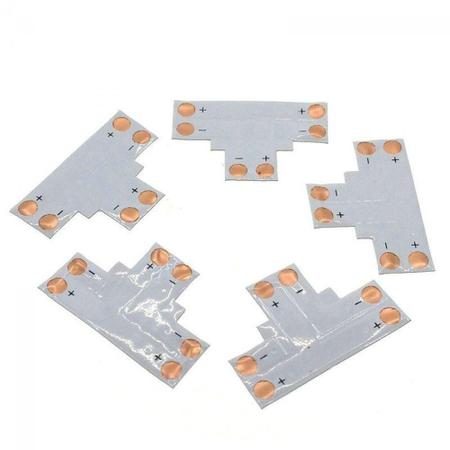 Imagem de Kit de 5 Conectores para Fita LED 10mm - 2 Pinos em T (SMD5050, 5630, 7020 e 7080) - LMS-K5C2PT-10MM