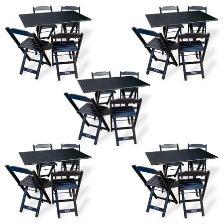 Imagem de Kit De 5 Conjuntos De Mesa Dobrável 70x110 Com 4 Cadeiras Preto - Tarimatã