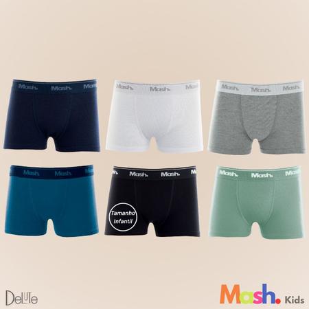 Imagem de Kit De 6 Cuecas Lisa Boxer Box Básica Infantil Juvenil Mash Kids Em Algodão