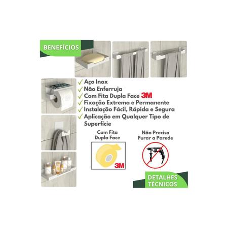 Imagem de Kit de Acessórios Para Banheiro Branco C/Adesivo 6 Pcs F.ELG