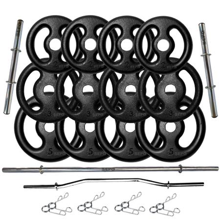 Imagem de Kit de Anilhas Ferro Fundido 40Kg + 02 Barras 40cm + 01 Barra 120cm + 01 Barra W