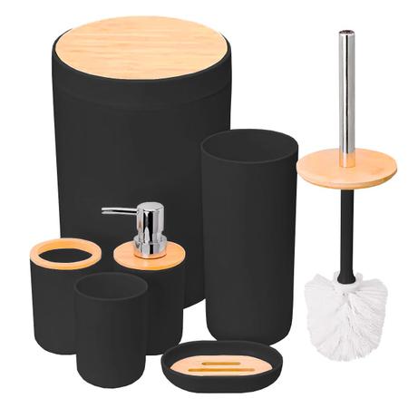 Imagem de Kit De Banheiro Lavabo Com 6 Peças Bambu Moderno Elegante