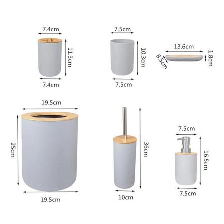 Imagem de Kit De Banheiro Lixeira Saboneteira Moderno C/ Bambu 6 Peças