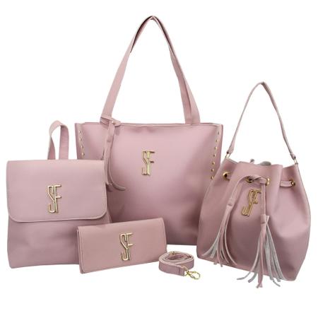 Imagem de kit de bolsas feminina contem 4 lindas bolsas bolsa sacola, bolsa transversal, carteira de mao