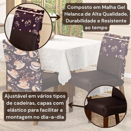 Imagem de Kit de Capas de Cadeira Jantar Estampadas Ajustável com Elástico 10 Peças - Protetora Cozinha Malha Gel Helanca