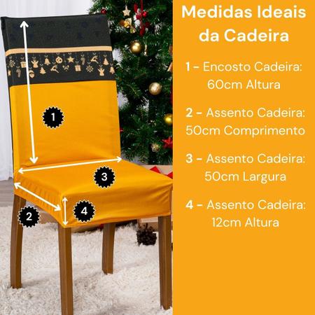 Kit de Capas de Cadeira Jantar Estampadas Natalina Ajustável com Elástico  10 Peças - Protetora Cozinha Malha