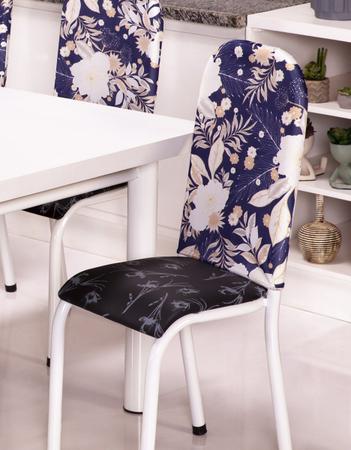 Imagem de Kit de Capas de Cadeira Tubular de Cozinha Decora e Renova Malha Gel 4 Peças Estampa 6 Floral Bege e Azul Marinho